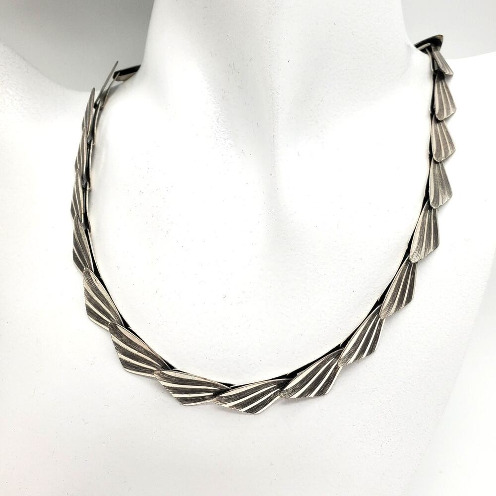 Modernist Sterling Silver Deco Necklace Moser Pfeil Germany Wing Fan Link 925 MP